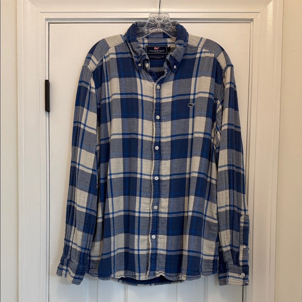 VINEYARD VINES Classic Fit Whale Shirt in Blue Plaid Flannel Sz. XL